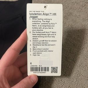 Lululemon align high rise jogger black size 6 brand new with tag never worn